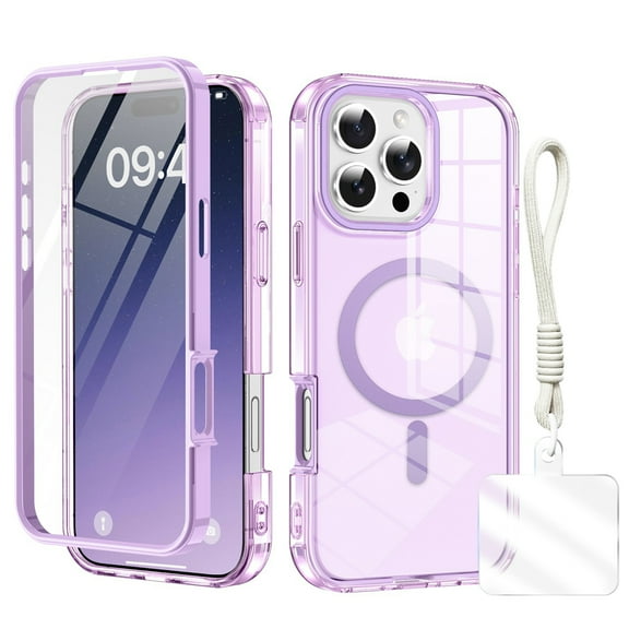 Clear Case for iPhone 14 Pro with Hand Strap, Compatible with Mag-Safe iPhone 14 Pro Cover, Shockproof Anti-Yellow TPU Bumper Protective Phone Case for Apple iPhone 14 Pro,Lightpurple