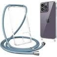 thumbnail image 1 of Clear Case for iPhone 14 Pro Max with Adjustable Neck Lanyard Strap,Soft Slim TPU Shockproof Protective Cover for iPhone 14 Pro Max 6.7 inch-Grey Blue, 1 of 11