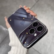 Clear Case for iPhone 14 Pro Max [Built-in Camera Lens Protector] Hard Plastic Case with Plating Design Shockproof Anti-Scratch Case for iPhone 14 Pro Max 6.7 Inch - Purple