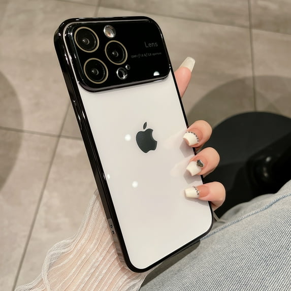 Clear Case for iPhone 14 Pro Max, Electroplated Bumper High-Transparency Rugged PC Slim Cover, Tempered Glass Lens Protector Dustproof Net Non-Yellowing Case for iPhone 14 Pro Max,Black