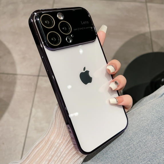 Clear Case for iPhone 14 Pro Max, Electroplated Bumper High-Transparency Rugged PC Slim Cover, Tempered Glass Lens Protector Dustproof Net Non-Yellowing Case for iPhone 14 Pro Max,Purple