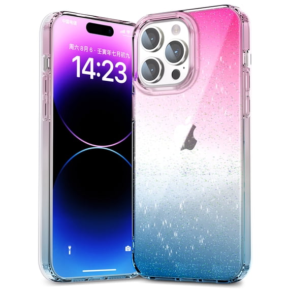 Clear Case for iPhone 14 Pro Max, Gradient Translucent Sparkle Shining Slim Lightweight Cover, Rugged PC+TPU Hybrid Non-Yellowing Shockproof Lens Protection Case for iPhone 14 Pro Max,Blue