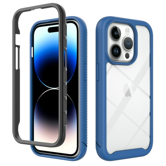 Clear Case for iPhone 15 Pro, High-Transparency Hybrid Rugged PC + TPU Military Grade Shockproof Cover, Dual-Layers Lens Protection Non-Yellowing Case for iPhone 15 Pro,Darkblue