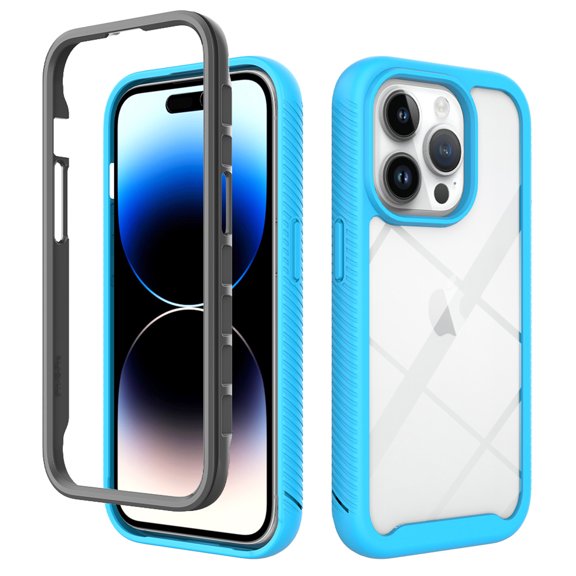 Clear Case for iPhone 15 Pro, High-Transparency Hybrid Rugged PC + TPU Military Grade Shockproof Cover, Dual-Layers Lens Protection Non-Yellowing Case for iPhone 15 Pro,Lightblue