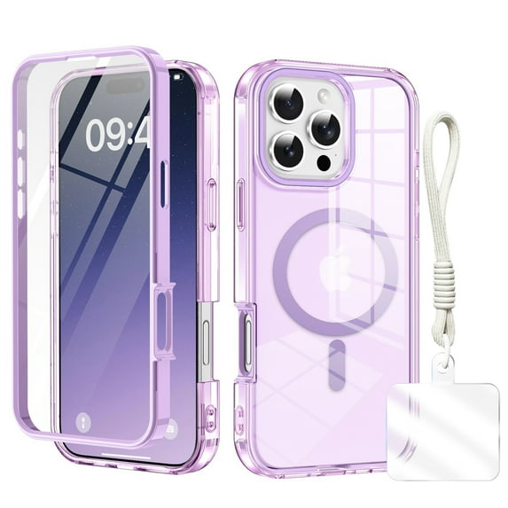 Clear Case for iPhone 15 Pro Max with Hand Strap, Compatible with Mag-Safe iPhone 15 Pro Max Cover, Shockproof Anti-Yellow TPU Bumper Protective Phone Case for Apple iPhone 15 Pro Max,Lightpurple