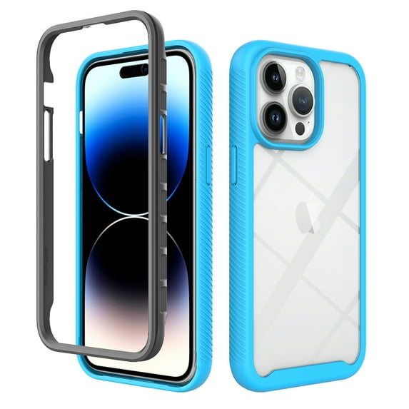 Clear Case for iPhone 15 Pro Max, High-Transparency Hybrid Rugged PC + TPU Military Grade Shockproof Cover, Dual-Layers Lens Protection Non-Yellowing Case for iPhone 15 Pro Max,Lightblue
