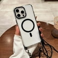 thumbnail image 1 of Clear Case for iPhone 16 6.1" with Shoulder Strap, Magnetic Cover Compatible with Mag-Safe Charging Slim Transparent Hard PC Protective Phone Cover for iPhone 16, Black, 1 of 13