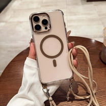 Clear Case for iPhone 16 Pro Max 6.9" with Shoulder Strap, Magnetic Cover Compatible with Mag-Safe Charging Slim Transparent Hard PC Protective Phone Cover for iPhone 16 Pro Max, Gold