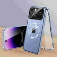 thumbnail image 1 of Clear Case for iPhone 16 Pro Max, Full Coverage Protection Cover with Tempered Screen Protector Camera Lens Film, Rugged PC Metal Frame Shockproof Non-Yellowing Transparent Case, Blue, 1 of 7