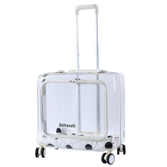 Clear Cat Carrier Suitcase with Wheels for Pet Travel, Transparent Hard Cat Carrier Luggage with Mat and Telescopic Handle,Freely Breathe Cat Kennel Trolley Case Portable for Big Cats