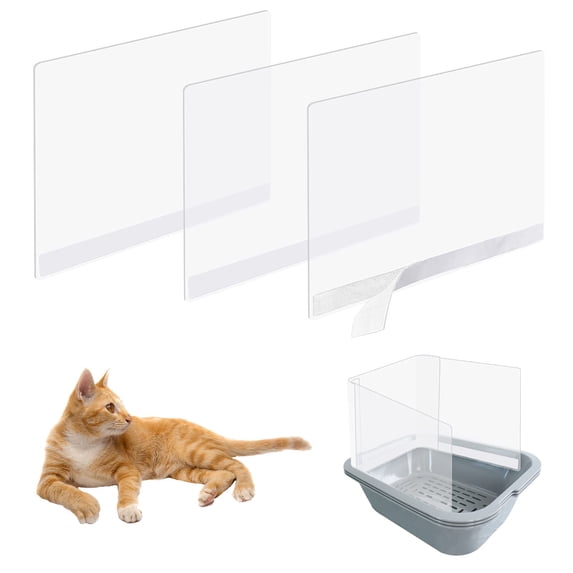 Clear Cat Litter Box Splash Guard, 3 Pcs Reusable High Sided Pee Shields for Open Top Litter Pan, -Splashing Cat Toilet Training Kit for Straight or Curved Sides, 15 x 11.5 Inch
