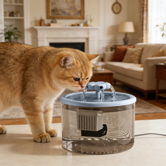 Clear Cat Water Fountain, Large Capacity for 1-2 Cats, Power Saving Pet Fountain with Filter Circulating, Ultra Quiet Pet Water Dispenser (1PC, Blue)
