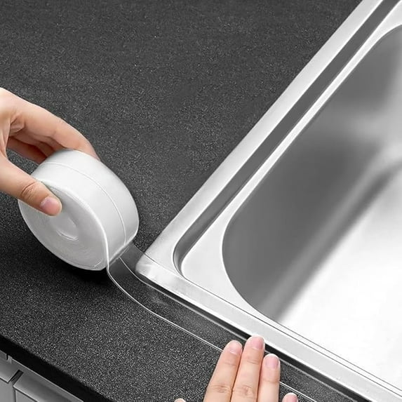 Clear Caulk Tape Waterproof Self Adhesive, Peel & Stick Bathroom Chalk Tape Toilet Bowl Bath Tub Kitchen Strip Floor Wall Tile Window Stove Sink Caulking, Cleaner Than Silicone, Caulk, Grout, Glue