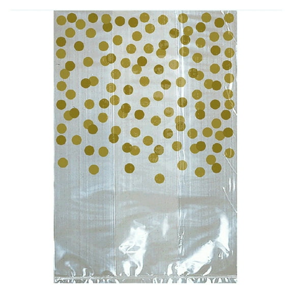 Clear Cello Bags with Gold Dots - Includes Gold Twist Ties - 6in.H x 4in.W x 2in.D - 25 Bags (371234/19)