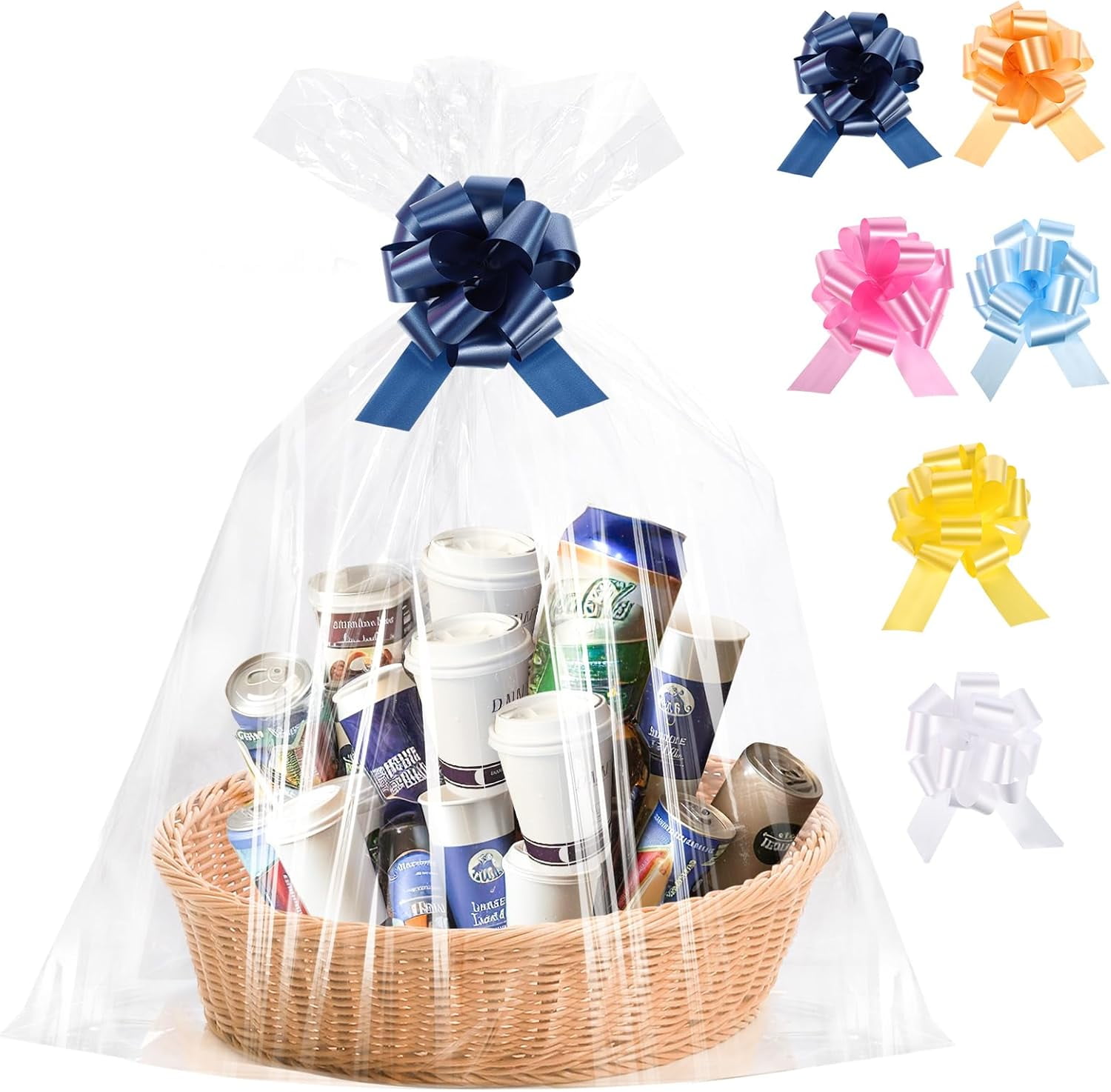 Clear Cellophane Bags with Gift Bow 12 PCS 24x30 Inch Cellophane Gift