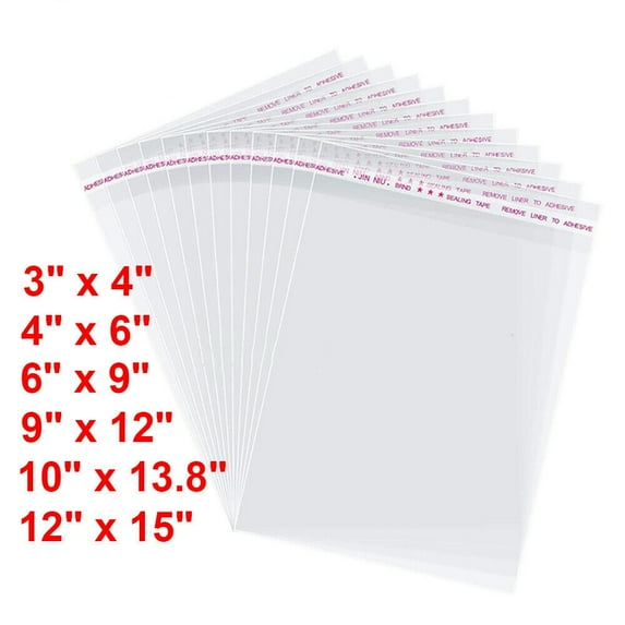 Clear Cellophane Plastic Bags, Resealable Self-Sealing Cello Bags Great for Packaging Clothing, Shirts, Decorative Wrappers, Party Favors, Artwork and More