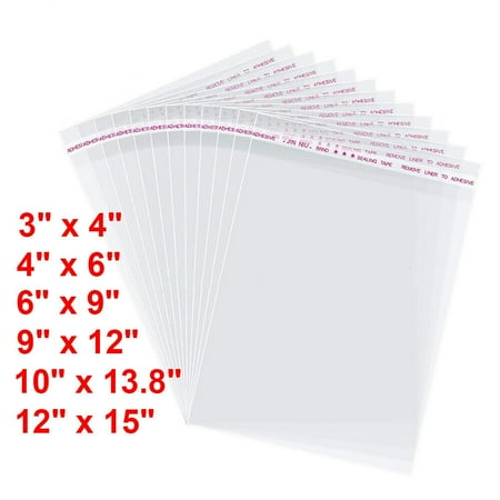Clear Cellophane Plastic Bags, Resealable Self-Sealing Cello Bags Great for Packaging Clothing, Shirts, Decorative Wrappers, Party Favors, Artwork and More