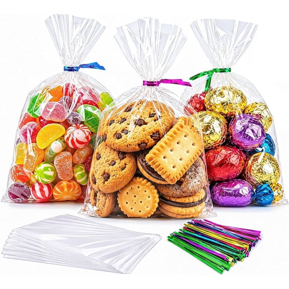 Clear Cellophane Treat Bags 6 x 10 in, 100 Pack Gift Bag with Twist ...