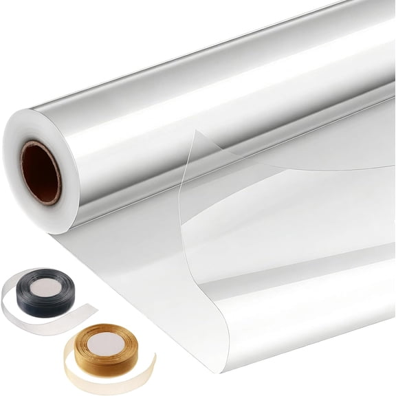 Clear Cellophane Wrap Roll 31.5" Wide x 220 Ft Long, 3 Mil Thick Plastic Wrapping Paper for Gift Baskets Heavy-duty Transparent Cellophane Wrap Sheets for Flower Bouquets, Arts & Crafts Food Safe, 2