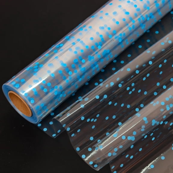 Clear Cellophane Wrap Roll (34" x 100’Ft) Blue Polka Dot Cellophane, Transparent Cellophane Wrap Roll for Treats, Gifts, Baskets, Flowers, Birthday Party,Easter, Christmas Decorations