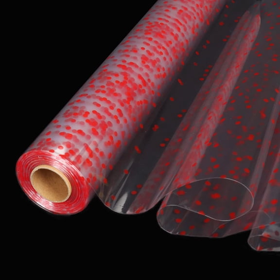 Clear Cellophane Wrap Roll(34" x 120’Ft) 3Mil Red Polka Dot Cellophane, Cellophane Gift Wrap Roll, Cellophane Wrap for Gifts, Baskets, Flowers, Party Decorations