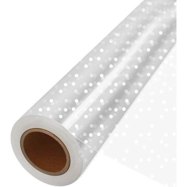 Clear Cellophane Wrap Roll (35 in x 100 ft), Dot Cellophane Roll, 3 Mil
