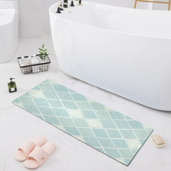 Clear Cerulean Block Bath Mat 39x20 Non-Slip Bathroom Rugs Absorbent Soft Plush Quick Dry for Tub Shower Kitchen Home Decor