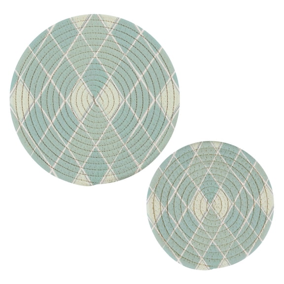 Clear Cerulean Block Pot Holders Trivets Set of 2 Cotton Hot Pads Mats for Hot Dishes Pots Pans Kitchen Cooking 7" 9.5"