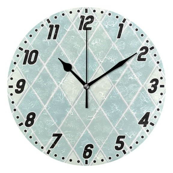 Clear Cerulean Block Round Wall Clock Battery Operated Silent Non-Ticking Bedroom Office Kitchen Home School Decor 10"(Black)