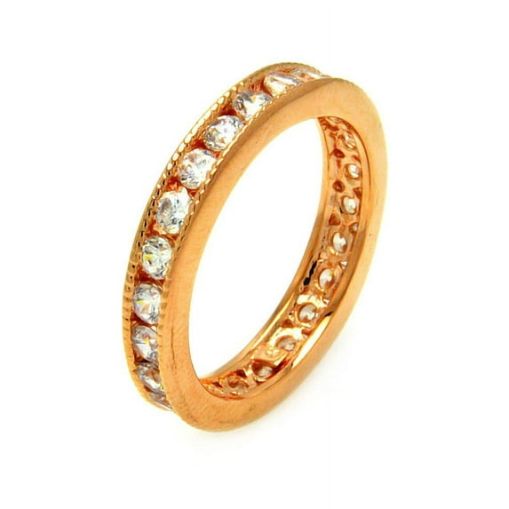 Clear Channel Set Cubic Zirconia Stackable Eternity Ring Gold-Tone Sterling Silver Size 9