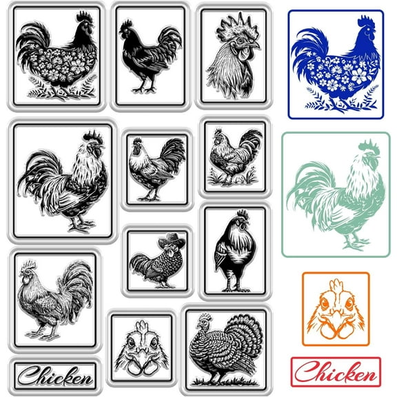 Clear Chicken Stamps Farm Rubber Stamp Decorative Square Chicken Rooster Hen Reusable Silicone Stamps Seals