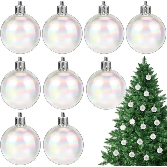 Clear Christmas Balls,Clear Christmas Baubles, 12PCS Shatterproof Clear Iridescent Ornaments Balls, Plastic Hanging Christmas Balls for Holiday Party Christmas Tree Decorations (12 Pcs, 2 Inch)