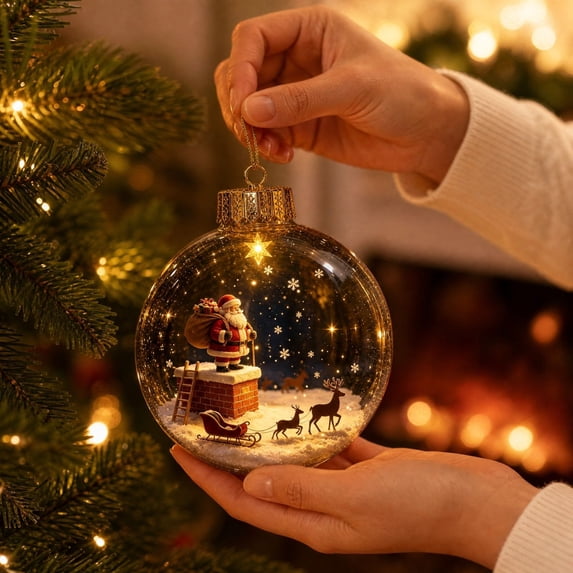 Clear Christmas Diorama Bauble Ornament 2D Winter Scene Festive Christmas Tree Hanging Decor for Mantel Window Holiday Gift Idea, 3.15In #