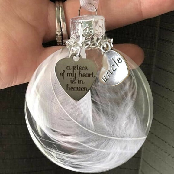 Clear Christmas Memorial Ornament Feather Ball, A Piece of My Heart is in Heaven, Christmas Tree Memorial Hanging Pendant Gift for Mom, Dad, Son, Daughter,Sister, Brother, Grandma, Grandpa 2.4"/60 mm