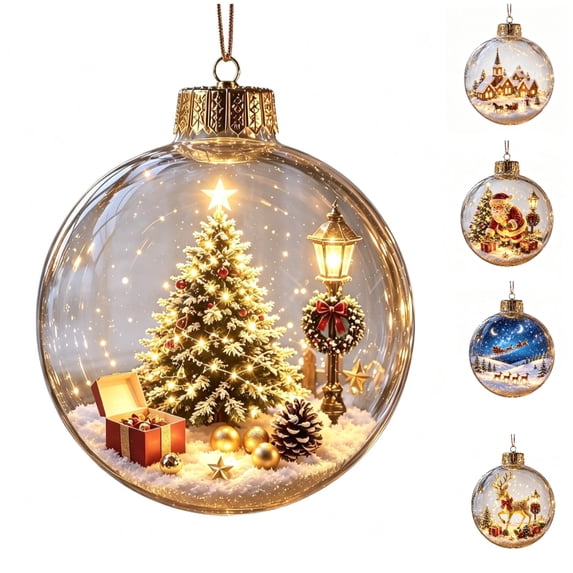 Clear Christmas Tree Balls 3.15 Inch, Lighted Miniature Scene Christmas Ornament, Christmas Decorations, Christmas Tree