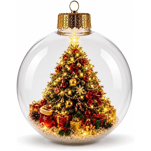 Clear Christmas Tree Ornament with Warm LED Light, 3.14" Illuminated Story Scene Sphere Bauble, Nostalgic Holiday Hanging Keepsake Gift for Family