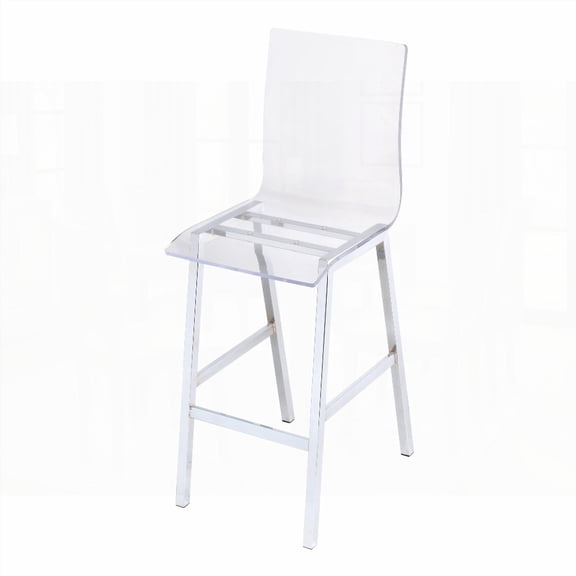 Clear Chrome Armless Counter Height Chairs (Set of 2) - Modern Minimalist with Metal Frame and Acrylic Seats