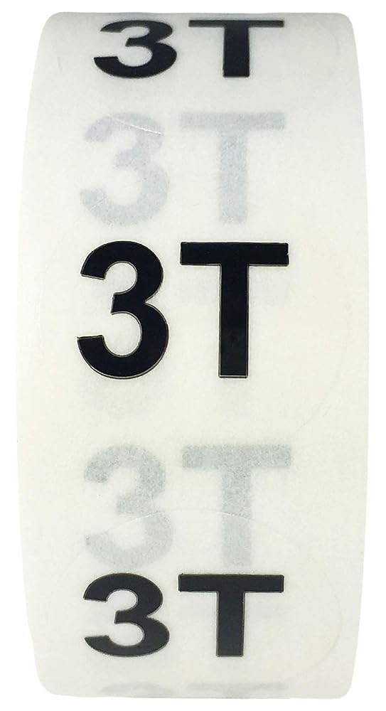 Clear Circle 3T Clothing Size Stickers for Apparel 0.75 Inch 500 Total