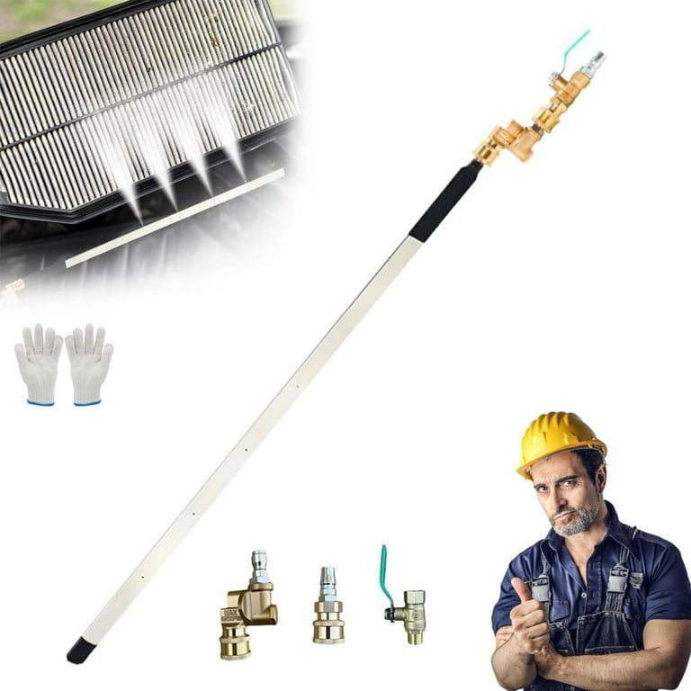 23.6" Radiator Cleaning Wand For Pressure Washer – Dual Water & Air, 4-Hole Spray, Fits Cars, Trucks, RVs