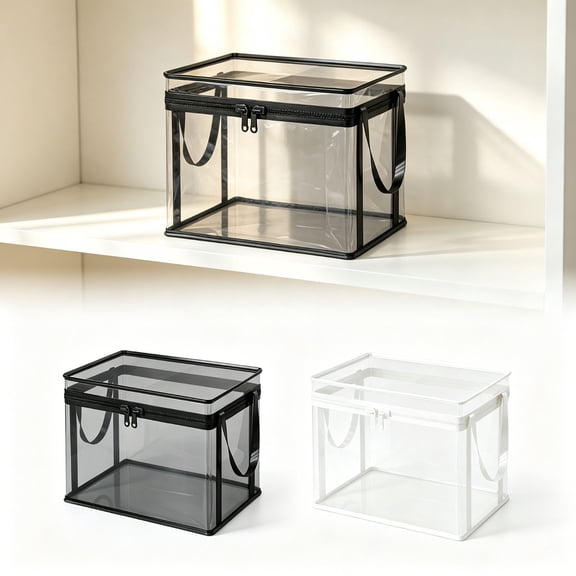 Clear Clothes Storage Box Dustproof Stackable Closet Organizer Thickened Bin with Lid for Garment Blanket Organization Home Space Saving 13x10x9 Inch Black