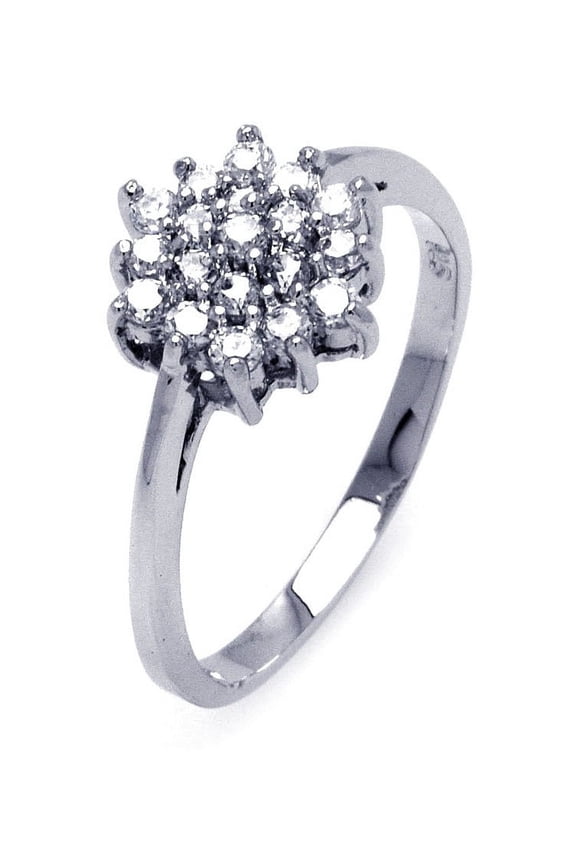 Clear Cluster Cubic Zirconia Flower Ring Rhodium Plated Sterling Silver Size 8
