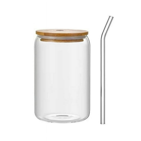 Glass Coffee Mugs, Iced Coffee Cup, Glass Cups With Bamboo Lids And Straws High Temperature Resistant for Coffee Drinking Beer Juicing Soda Tea Smoothie Bar Accessories (500ml)