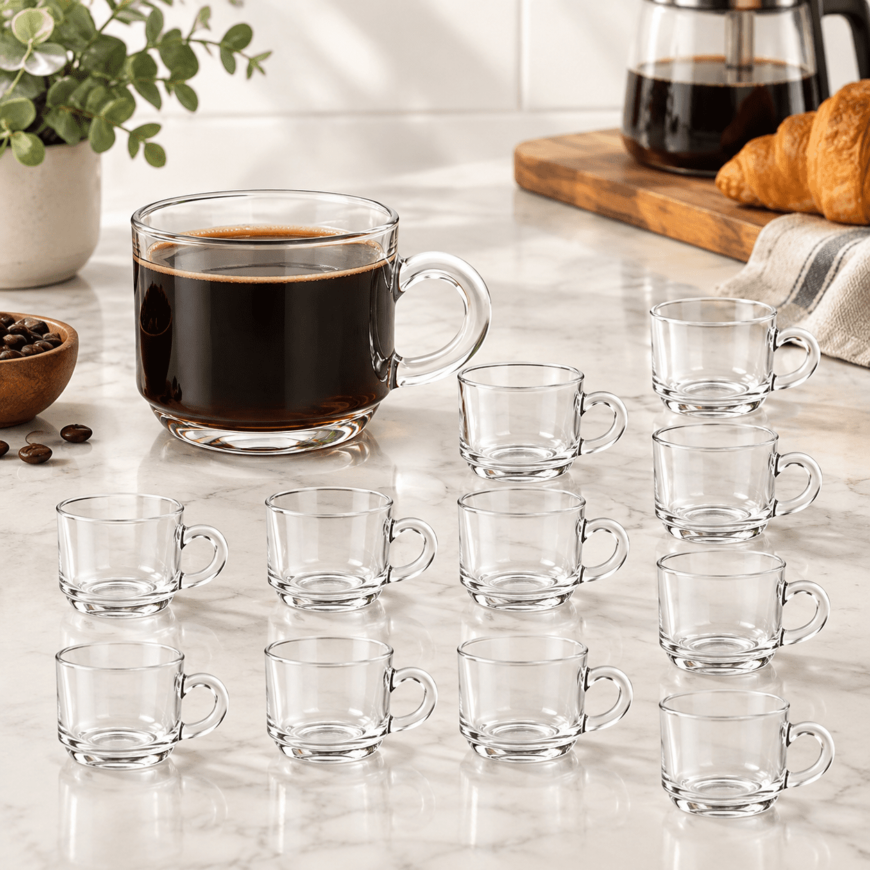 Clear Coffee Mug With Handle 6 Oz Gltea Latte Cappuccino Set Of 12 ...