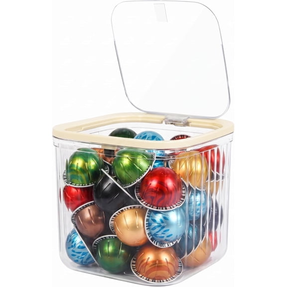 Clear Coffee Pod Holder with Lid, Coffee Pods Storage for Counter, Small Plastic Storage Bin for Nespresso & Keurig Pods, Kitchen Cabinet Organization and Pantry Food Storage Box for Countertop