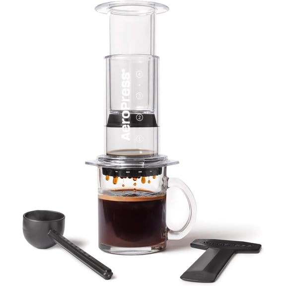 Clear Coffee Press - All-in-One French Press, Pour-Over & Espresso Style Manual Brewer, 2 Min Brew for Less Bitterness, More Flavor, Small Portable Coffee Maker, Travel & Camping
