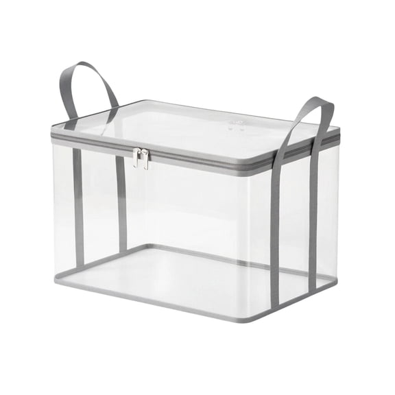 Clear Comic Book Storage Bag with Handles, Plastic DVD Organizer Bin, Collapsible Media Tote with Zipper Lid, Transparent Window for Home Organization