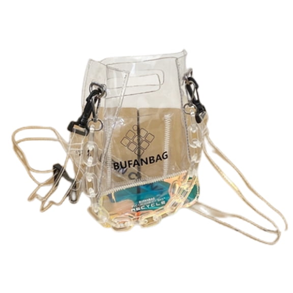 Clear Compact Sling Cross Body Bag with Chain for Women and Men Lightweight PVC Phone Purses Small Shoulder Bag
