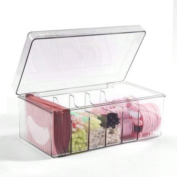 Clear Compartment Cosmetic Storage Box with Lid, DustProof Acrylic Makeup Organizer, MultiGrid Storage Case for Cotton Swabs, Cotton Pads, Hair Accessories, Beauty Tools, Desktop Vanity Organizer