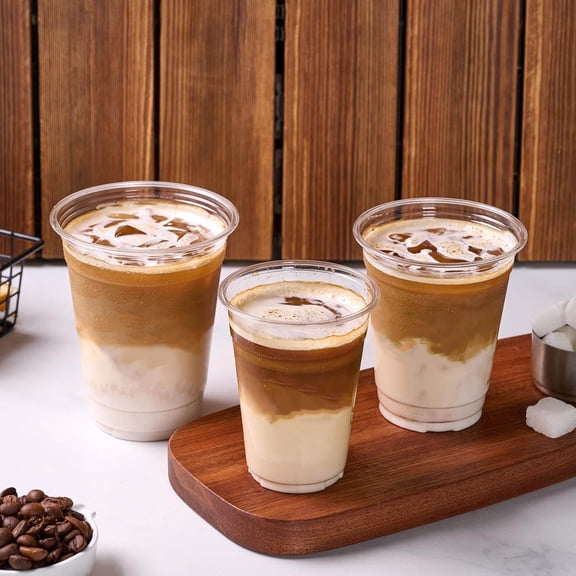 Clear Compostable Plastic Cups, Disposable Plant-Based Biodegradable Drinking Party Cups, PLA Plastic Cold Tumblers