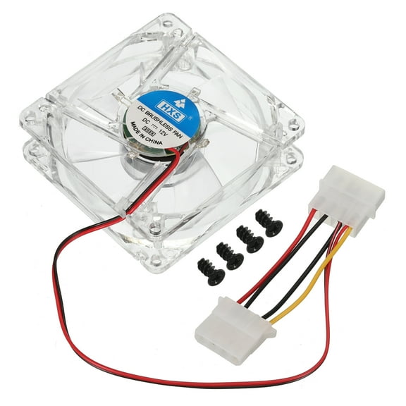 Clear Computer Case Fan 1800RPM 80mm 4 Pin Blue LED Silent Cooling Fan 4 LED 12V for Desktop with 4 Screws